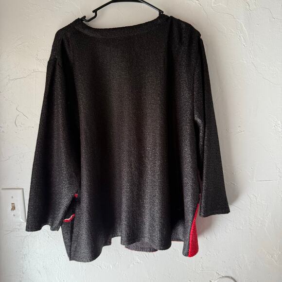 Chico's Travlers‎ Collection 4 XL Red Black Crinkle 3/4 Sleeve Pop Over Sweater - Picture 6 of 9